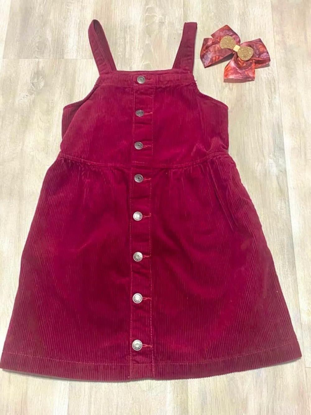 Cat & Jack Girls' Burgundy Corduroy Button-Front Pinafore Dress